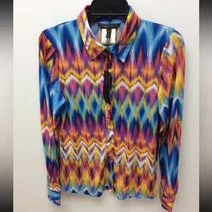 NWT BCBGMaxAzria Multicolor Abstract Button Down Long Sleeve Shirt.      Size M